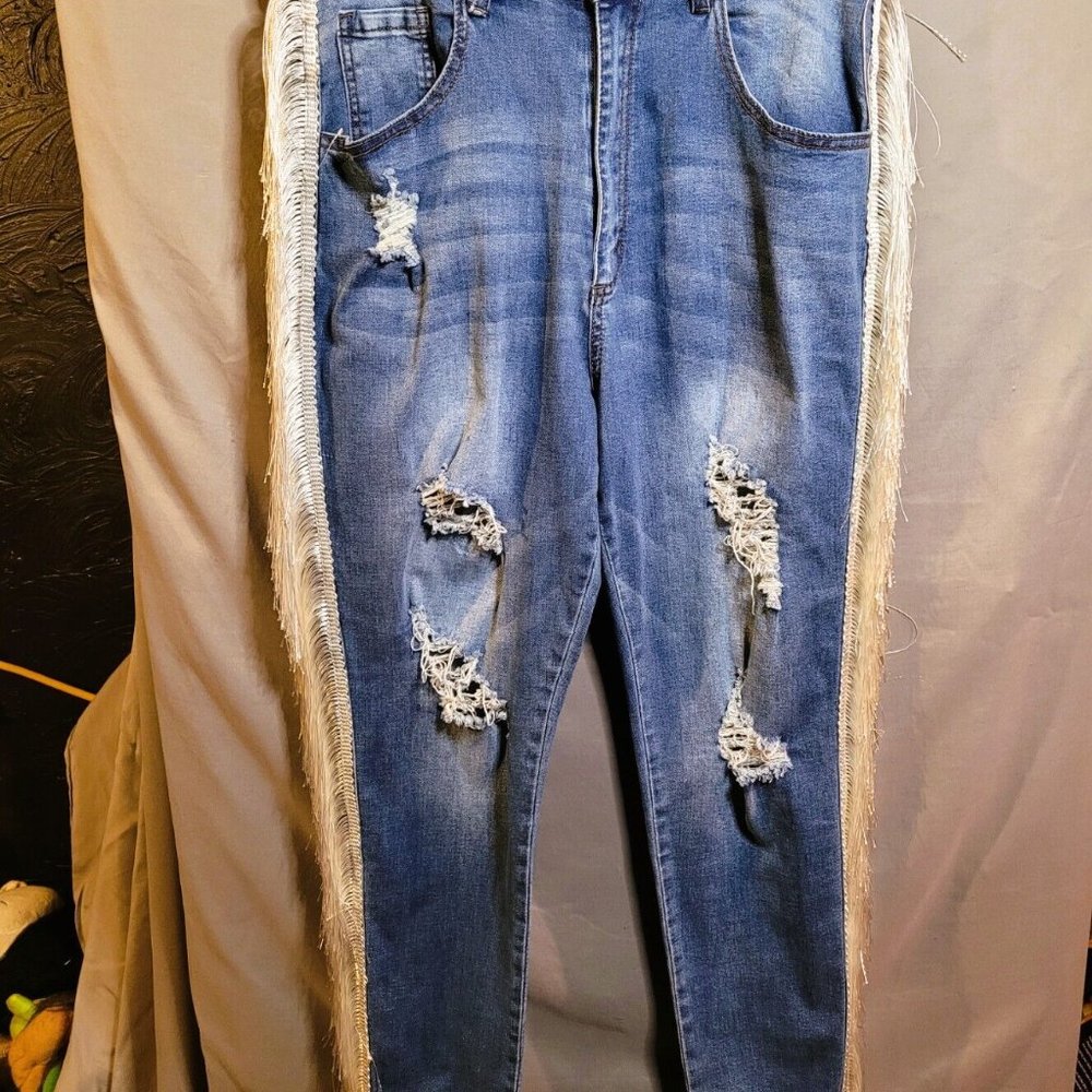 NWT AP Blue by Aphrodite Jeans with White Fringe Size 1X - Picture 8 of 12